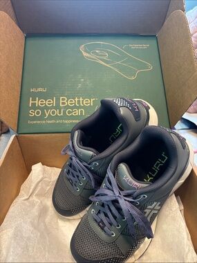 KURU Women's Charcoal Gray Athletic Walking Shoes with Purple Accents